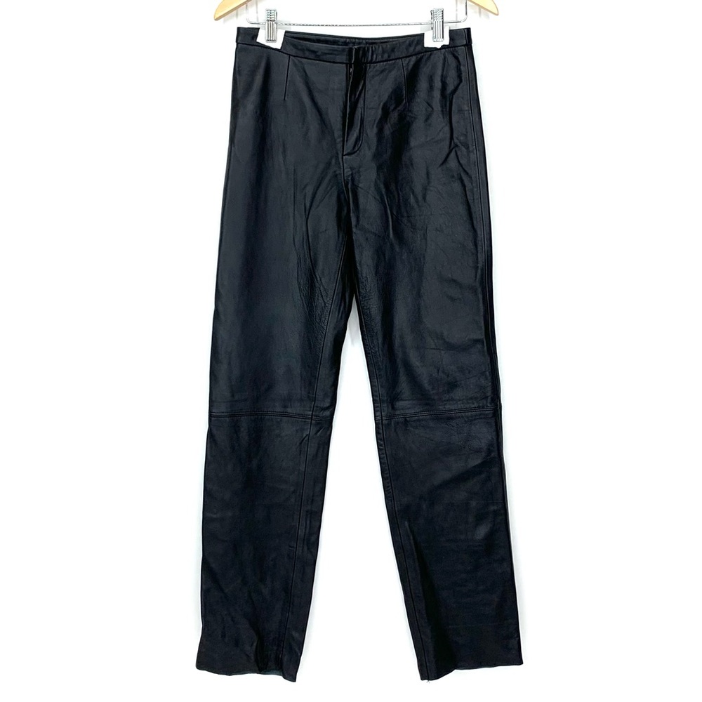 Rare Vintage Mossimo Black Genuine Leather Pants High Rise Waist Raw Hem Size 6